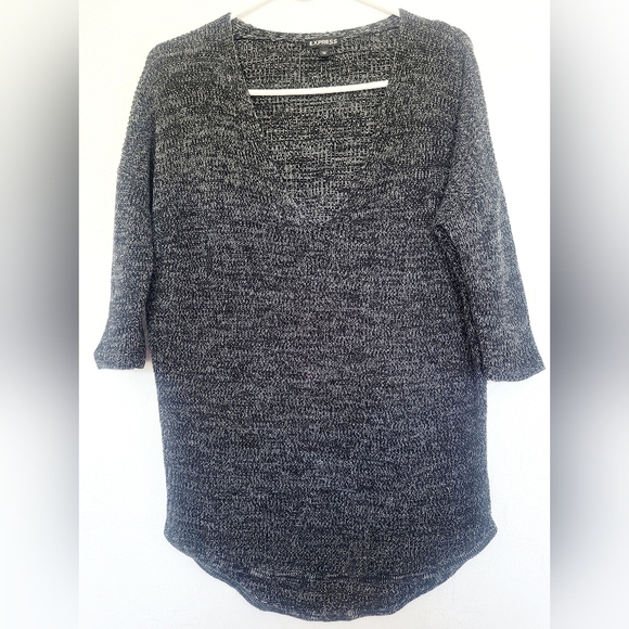 Express Women's 100%Cotton Knit Sweater Gray V-Neck Hi-Low Hem XS - Picture 10 of 11